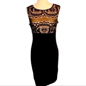 Adrianna Papell Lace Bodice Tiered Skirt Cocktail Dress Black Size 6
